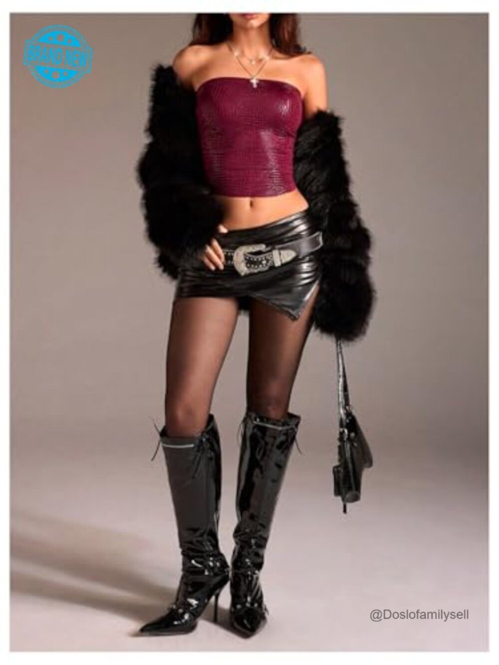 Faux Leather Y2K Bandeau Strapless Crop Top - Picture 7 of 7